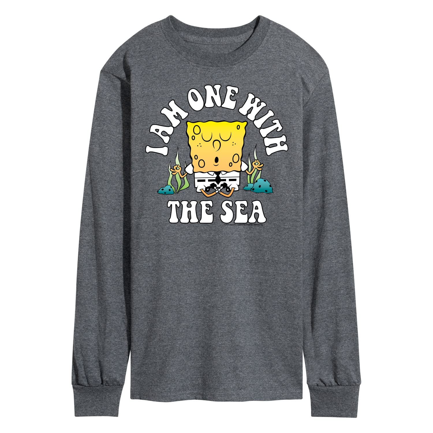 HYBRID APPAREL Spongebob Squarepants 'I'm One with The Sea' Men's Long Sleeve Graphic T-Shirt - Soft Cotton Crewneck Tee for Casual Wear, Beach Outings & Cartoon Lovers