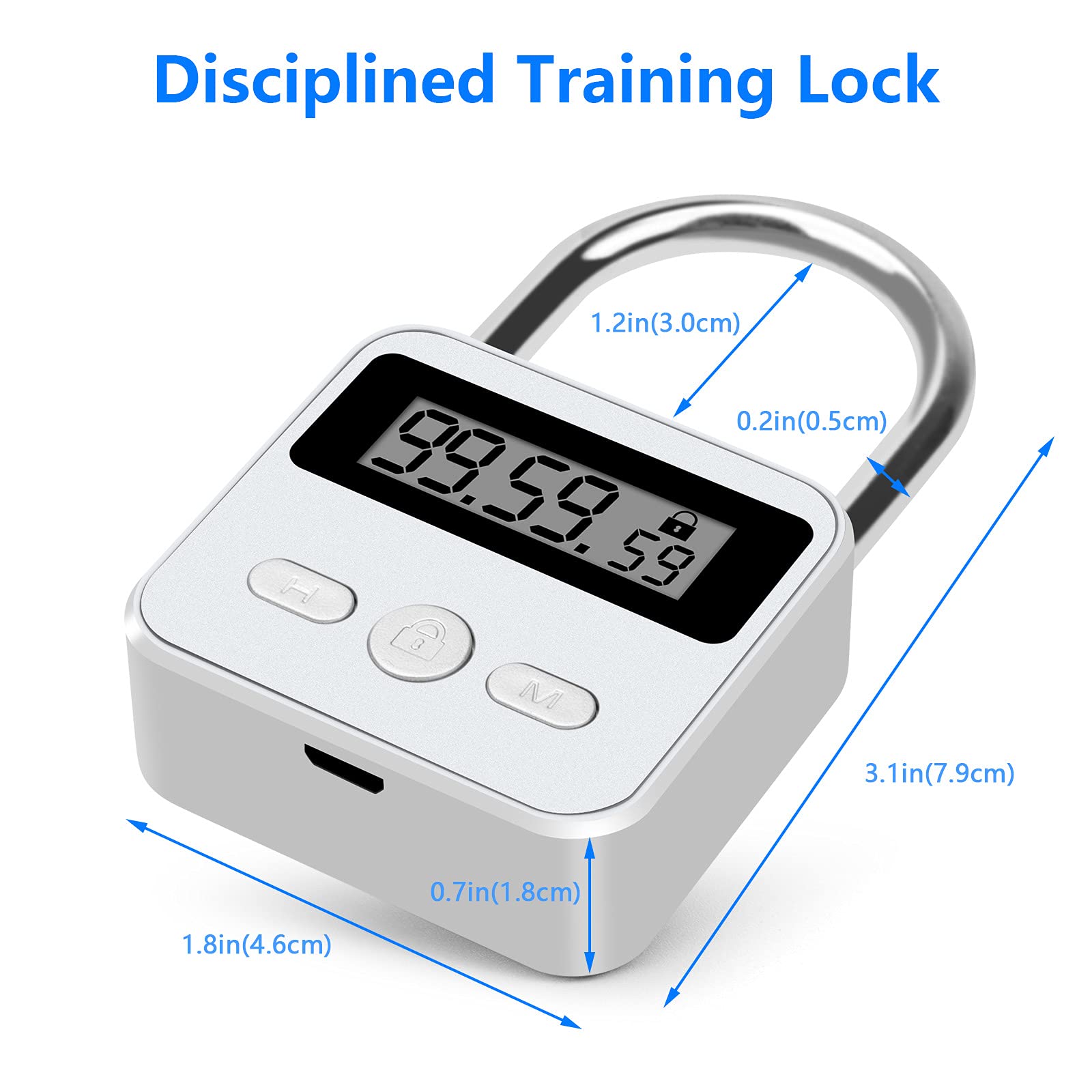 Upgraded Smart Timer Alloy Lock - 100 Hours Max Time Rechargeable Padlock with LCD Display, Silver - Perfect for Gym Lockers, Storage Units, Lockers & Travel Security