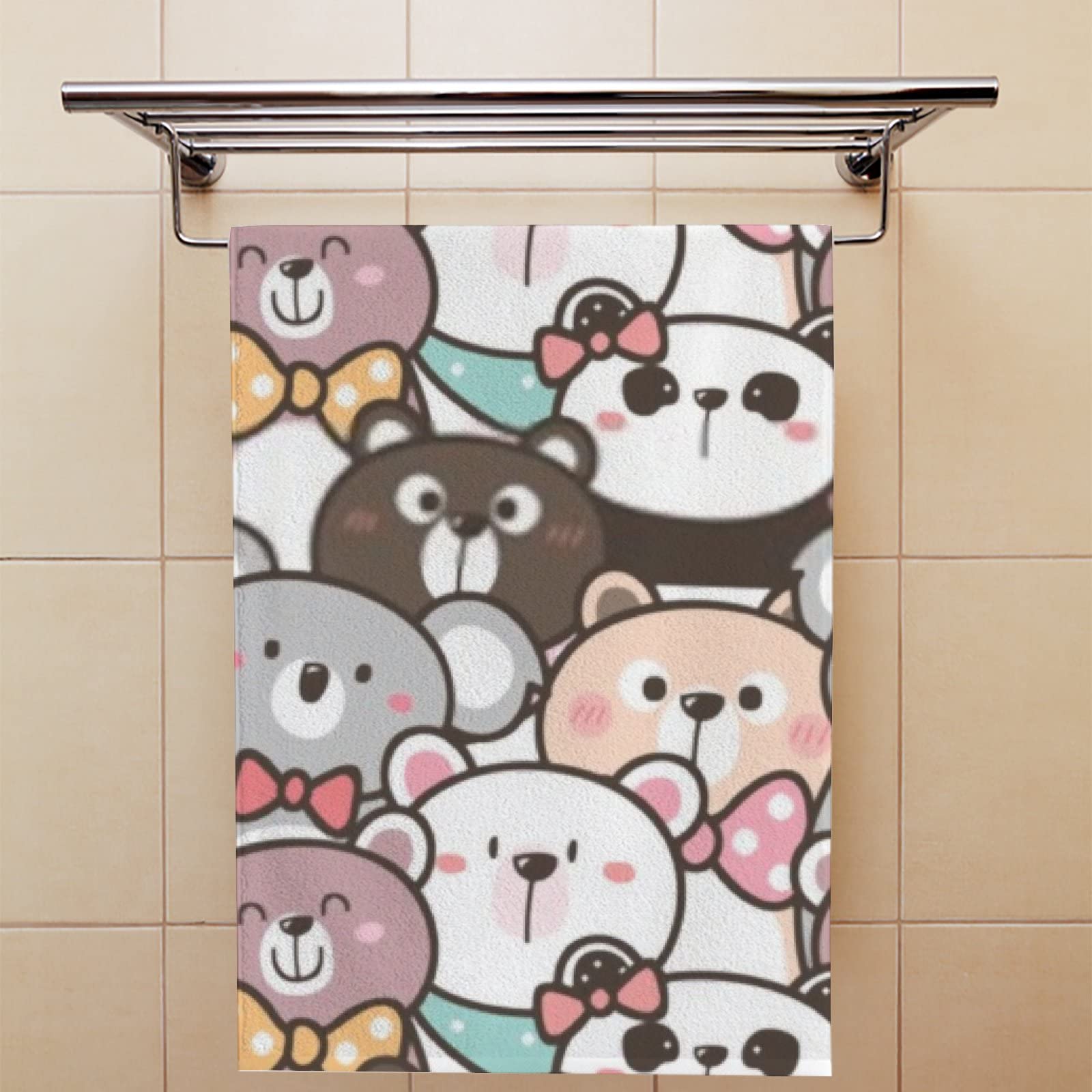 Kuizee Microfiber Hand Towel & Face Towel Set of 2 - Cartoon Bear Panda Koala Design for Kids, Quick-Dry, Highly Absorbent, Ultra Soft, 30x15 Inches - Perfect for Bathroom, Kitchen, Gym & Travel Use
