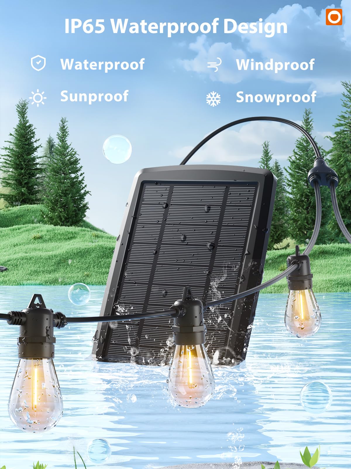 Addlon 104FT Solar String Lights Outdoor Waterproof - 98FT+6FT USB Powered with Remote Control, 34 LED Dimmable Bulbs for Patio, Garden, Deck, Halloween & Christmas Decorations - Perfect for Backyard, Wedding, Party Lighting