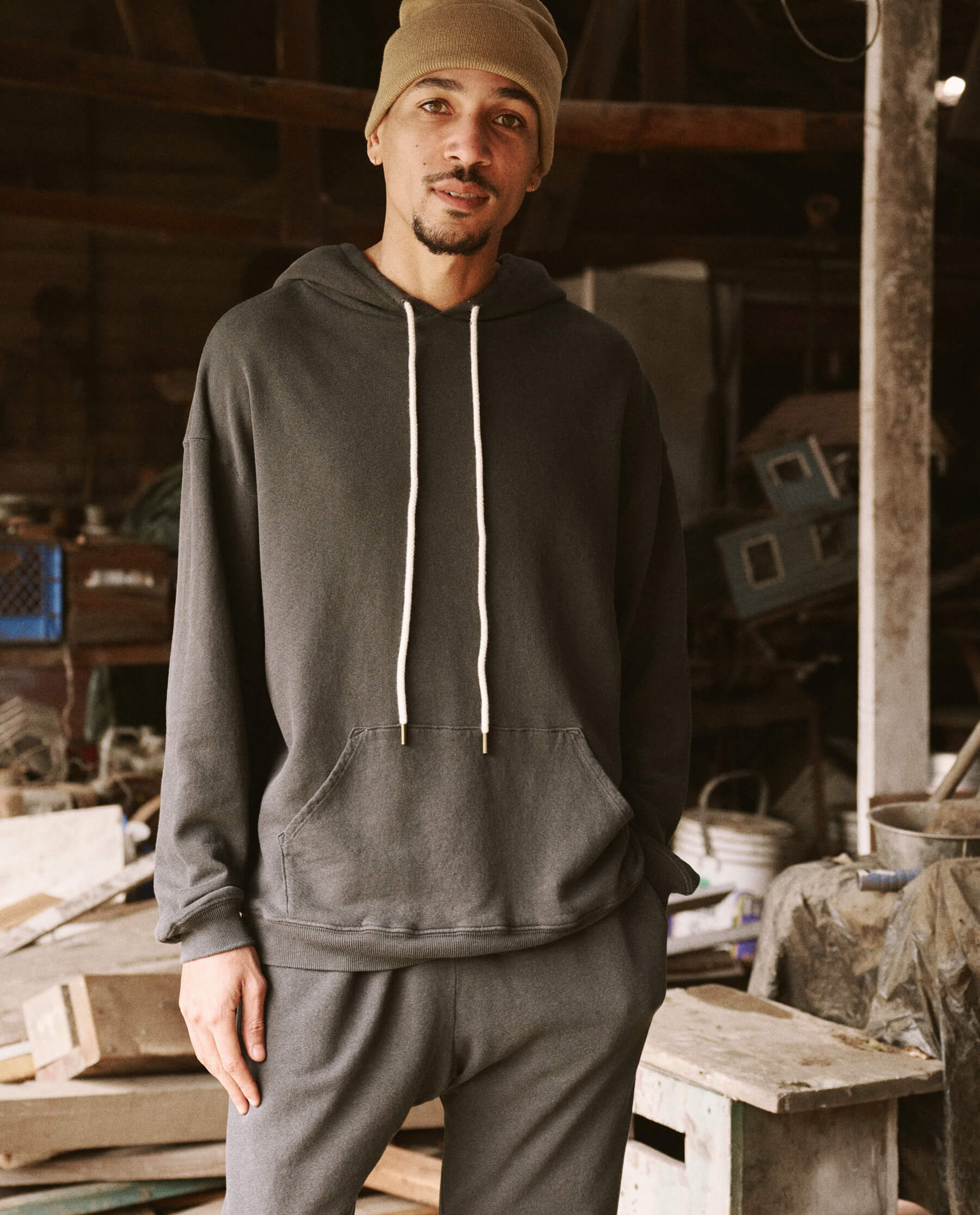 Men's Athletic Gym Hoodie with Drawstring - Soft Washed Black for Workout & Casual Wear