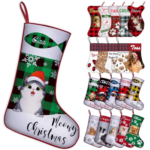 Cat Stocking_green Black Grid