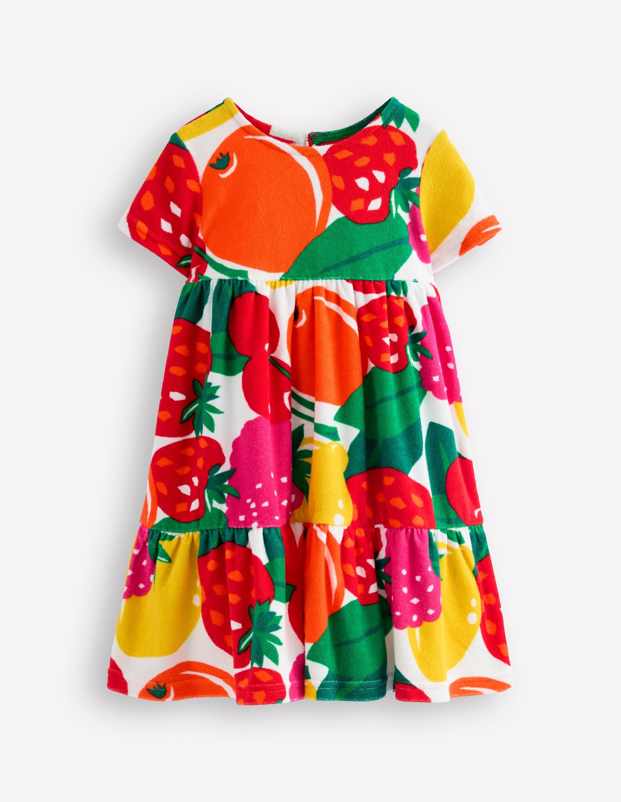 Ariel Twirly Towelling Dress for Women - Multi Giant Fruit Print, Soft and Comfortable Summer Dress - Perfect for Beach, Vacation, and Casual Outings