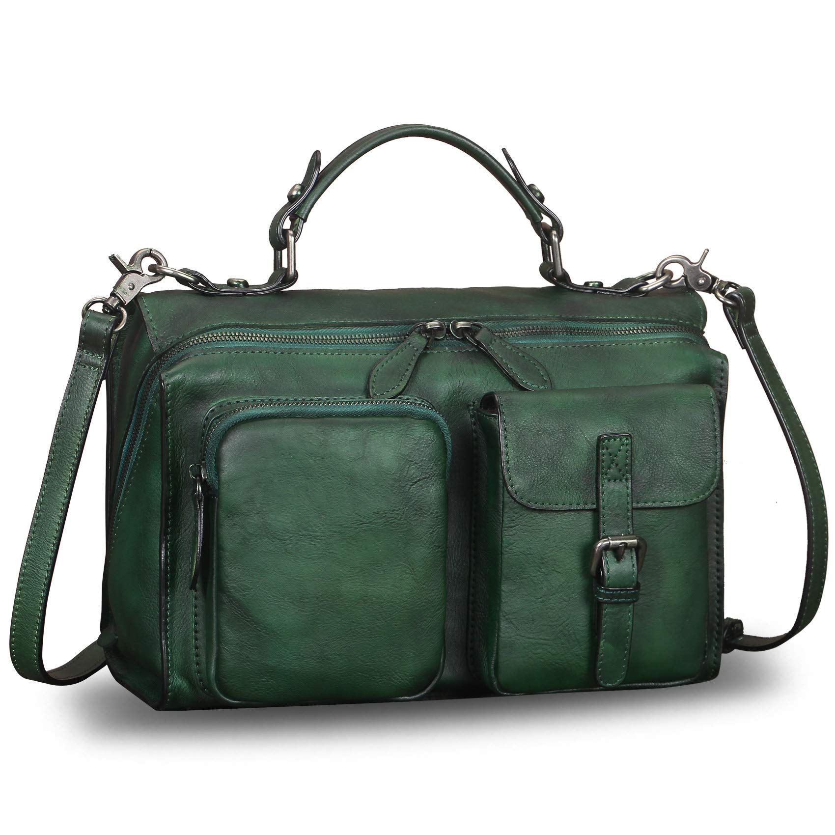 Genuine Leather Messenger Bag for Women - Handmade Vintage Satchel with Top Handle & Crossbody Strap (Green) | Perfect for Work, Travel & Everyday Use
