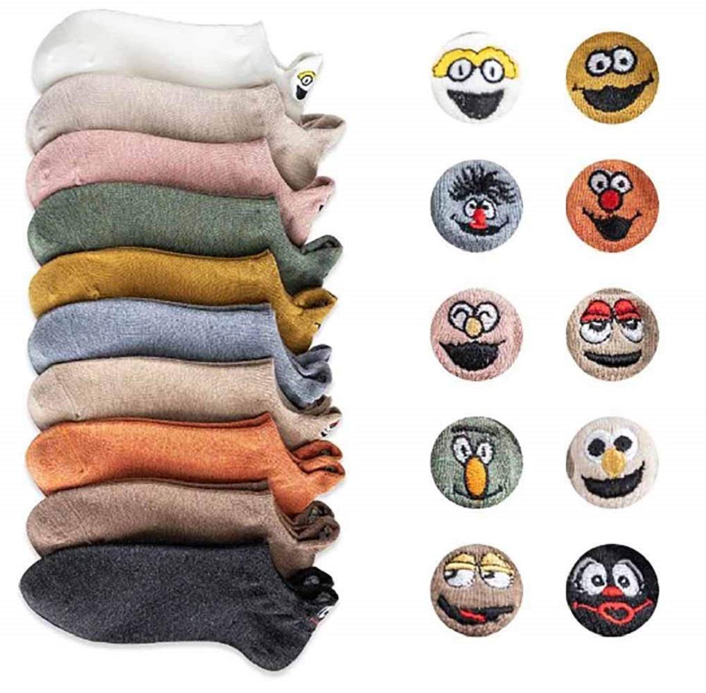 Unisex Cotton Cartoon Embroidered Funny Ankle Socks - 10 Pairs Pack - Comfortable Casual Socks for Men & Women - Perfect for Daily Wear, Gifts, and Cosplay Outfits