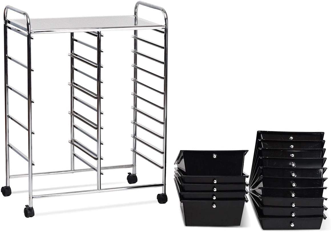 15-Drawer Rolling Storage Cart with Lockable Wheels - Mobile Utility Organizer for Home, Office & School - Perfect for Craft Rooms, Garages & Classrooms - Black
