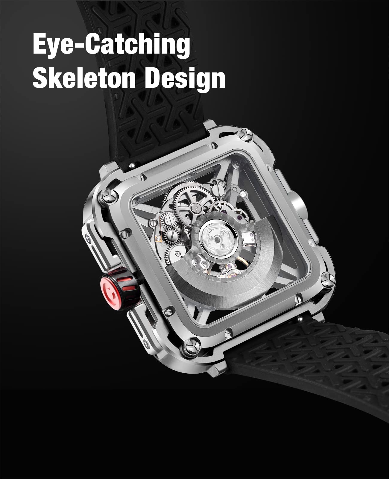 CIGA Design X Series Automatic Mechanical Watch - SUV Inspired Anti-Shock Design, Sapphire Crystal, Skeleton Dial with Silicone & Nylon Strap - Stylish Unisex Watch for Men & Women | Perfect for Outdoor Adventures, Business Meetings & Fashion Accessories