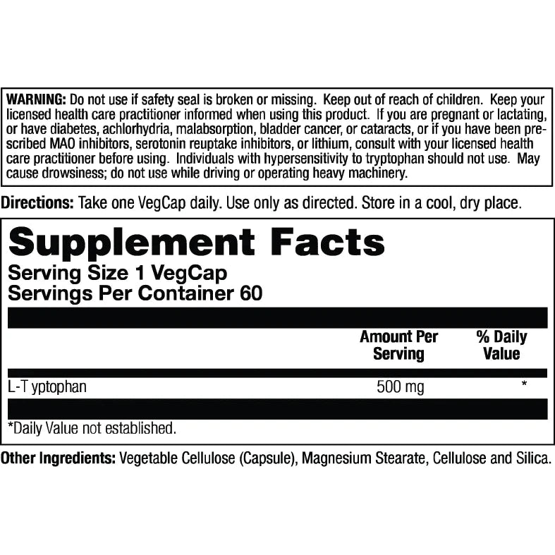 Natural Balance L-Tryptophan 500mg Supplement for Sleep Support, Stress Relief & Mood Enhancement - Vegan Capsules for Relaxation & Serotonin Boost - Perfect for Nighttime Use & Anxiety Management