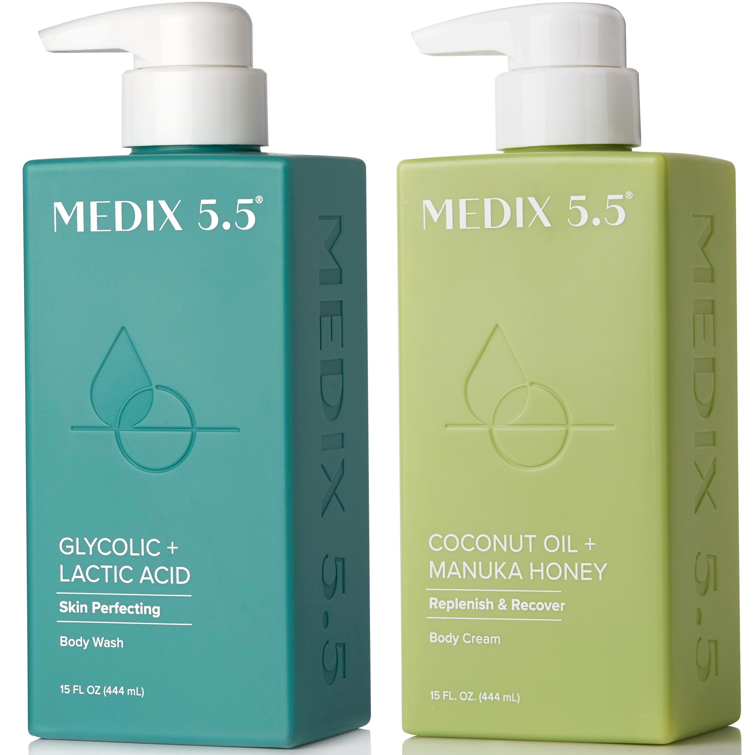 Medix 5.5 Glycolic Acid Body Wash & Face Wash with AHA + Lactic Acid for KP Bumps & Keratosis Pilaris | Coconut Oil Body Lotion & Cream | Exfoliating Skin Care Set for Smooth Skin | Perfect for Dry, Rough Skin & Body Acne Treatment