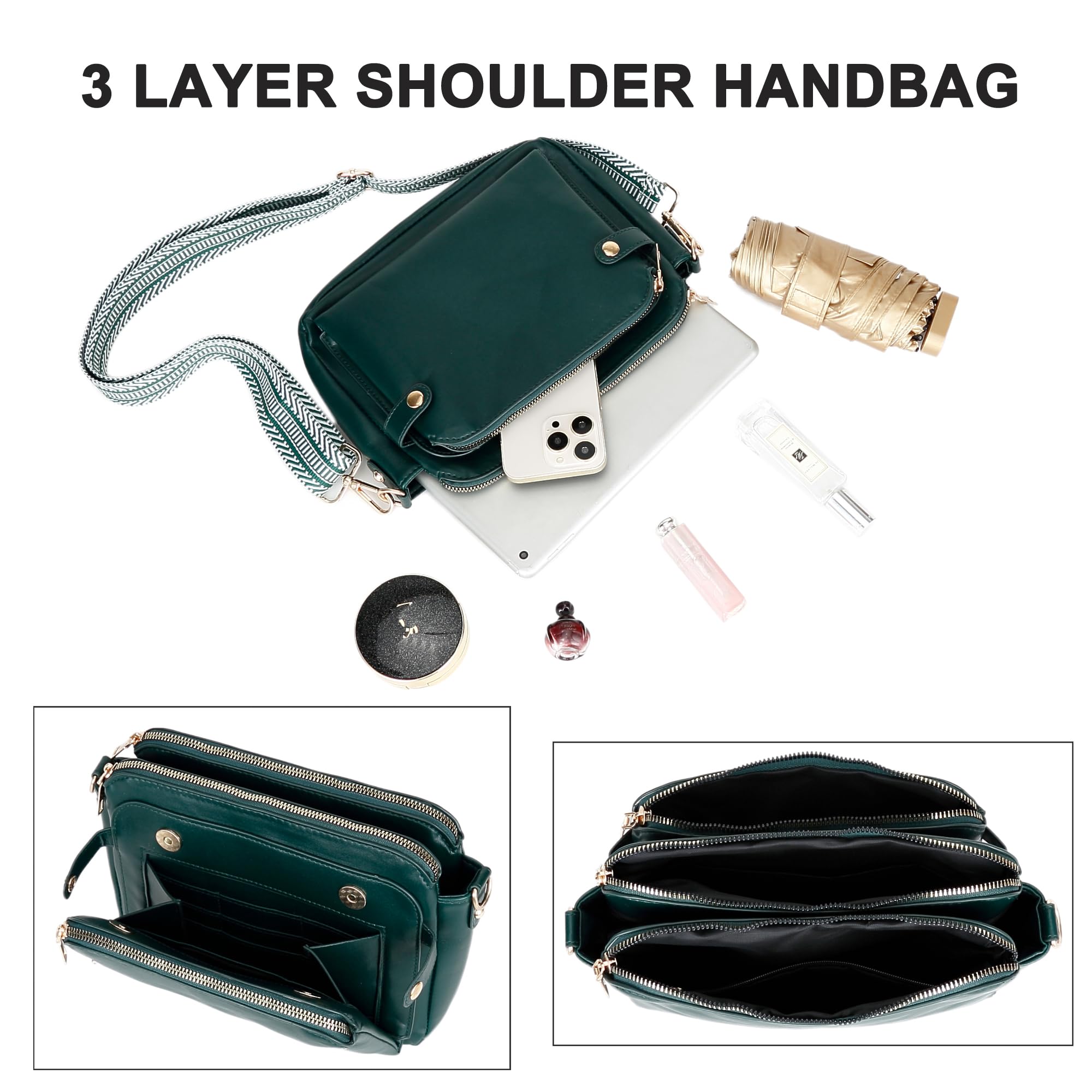 Vegan Leather Crossbody Bags for Women - Adjustable Shoulder Handbag with 2 Straps | Perfect for Work, Travel & Everyday Use