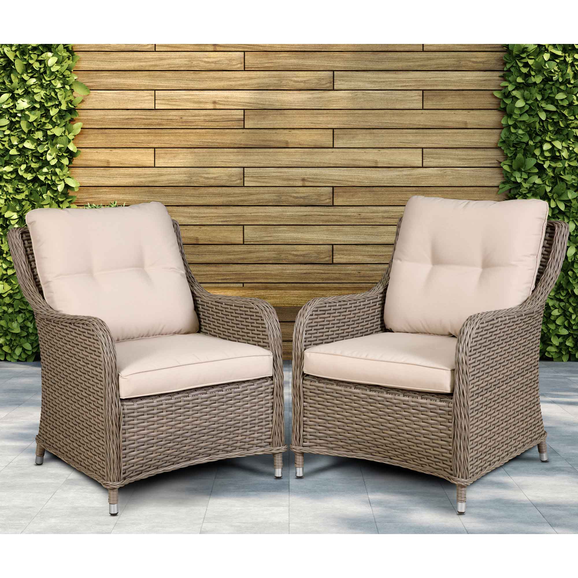 Premium Chester Rattan Wicker Outdoor Lounge Chairs with Waterproof Cushions - Brown Patio Furniture for Poolside, Garden & Backyard Relaxation - DG69 Series