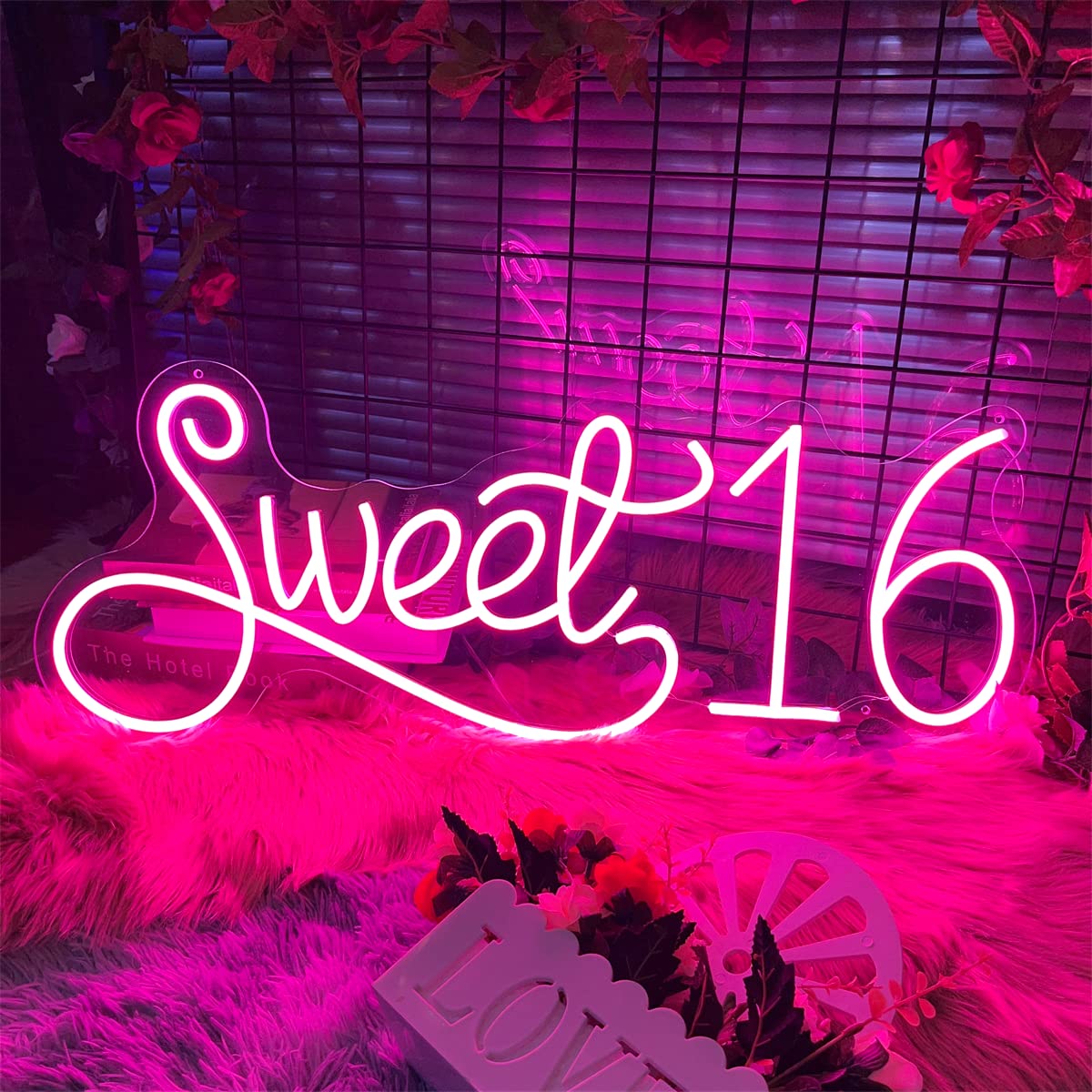 Sweet 16 Neon Sign - Pink LED Wall Decor for Bedroom, Birthday Party & Gifts | 20x8 Inch Happy Birthday Light Sign for Women, Girls | Perfect for Sweet Sixteen Celebrations, Room Decor & Special Occasions
