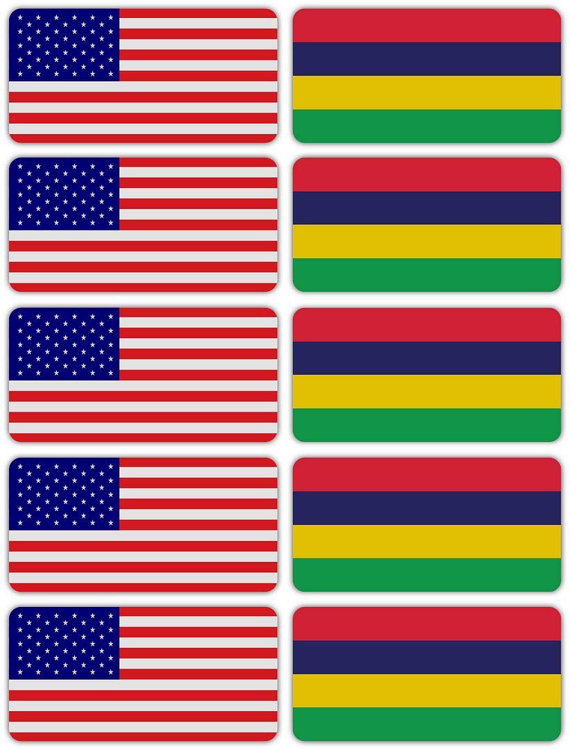 3M Reflective Mauritius & USA Flag Stickers (10-Pack) - High Visibility Safety Decals for Hard Hats, Helmets, Bikes, Toolboxes & Laptops - Perfect for Night Safety, Work Zones & Outdoor Activities