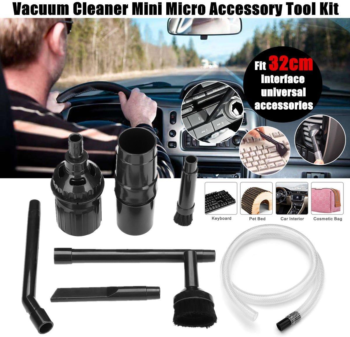9-Piece Universal Vacuum Cleaner Attachment Kit for Car Detailing - Micro Tools for Vehicle Cleaning & Home Use - Perfect for Upholstery, Vents & Tight Spaces