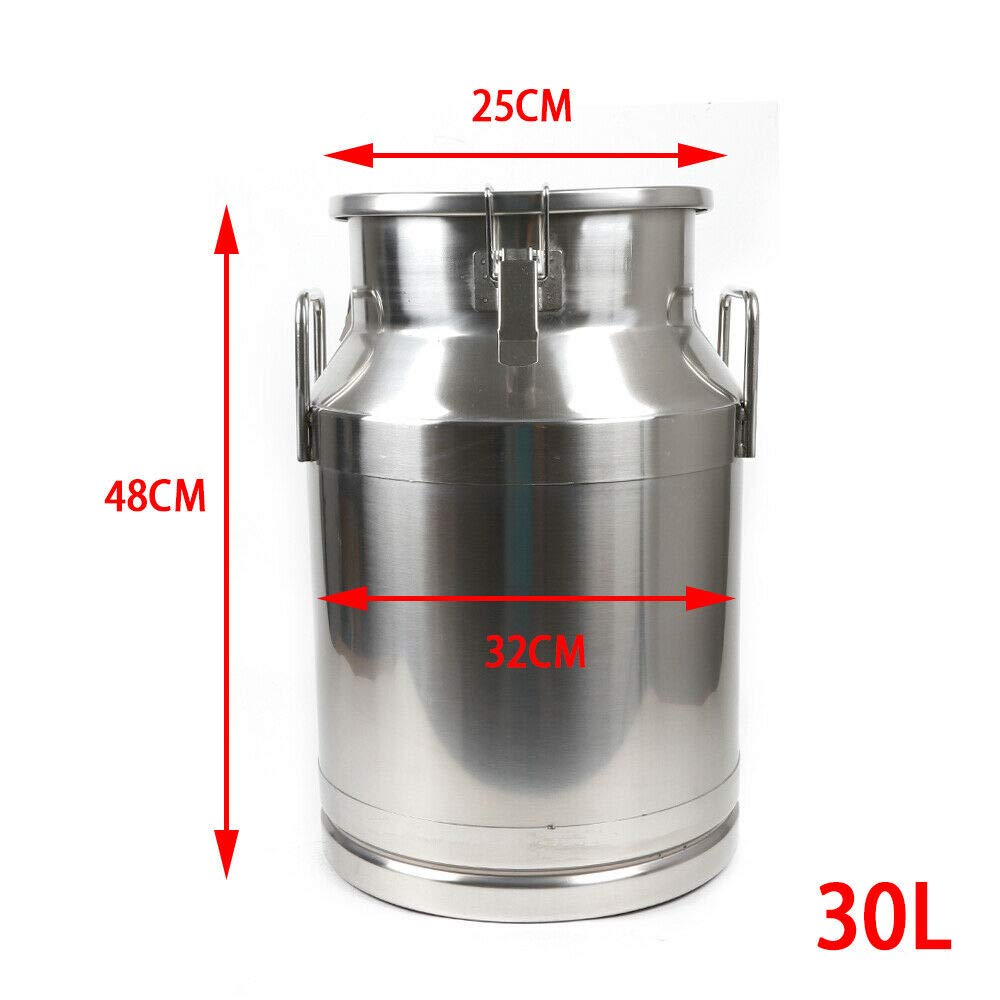 Premium 304 Stainless Steel Milk Can & Wine Pail - 30L/7.95 Gallon Heavy Duty Sealed Lid Container for Farm, Brewing & Bulk Liquid Storage - Ideal for Dairy, Winemaking & Commercial Use