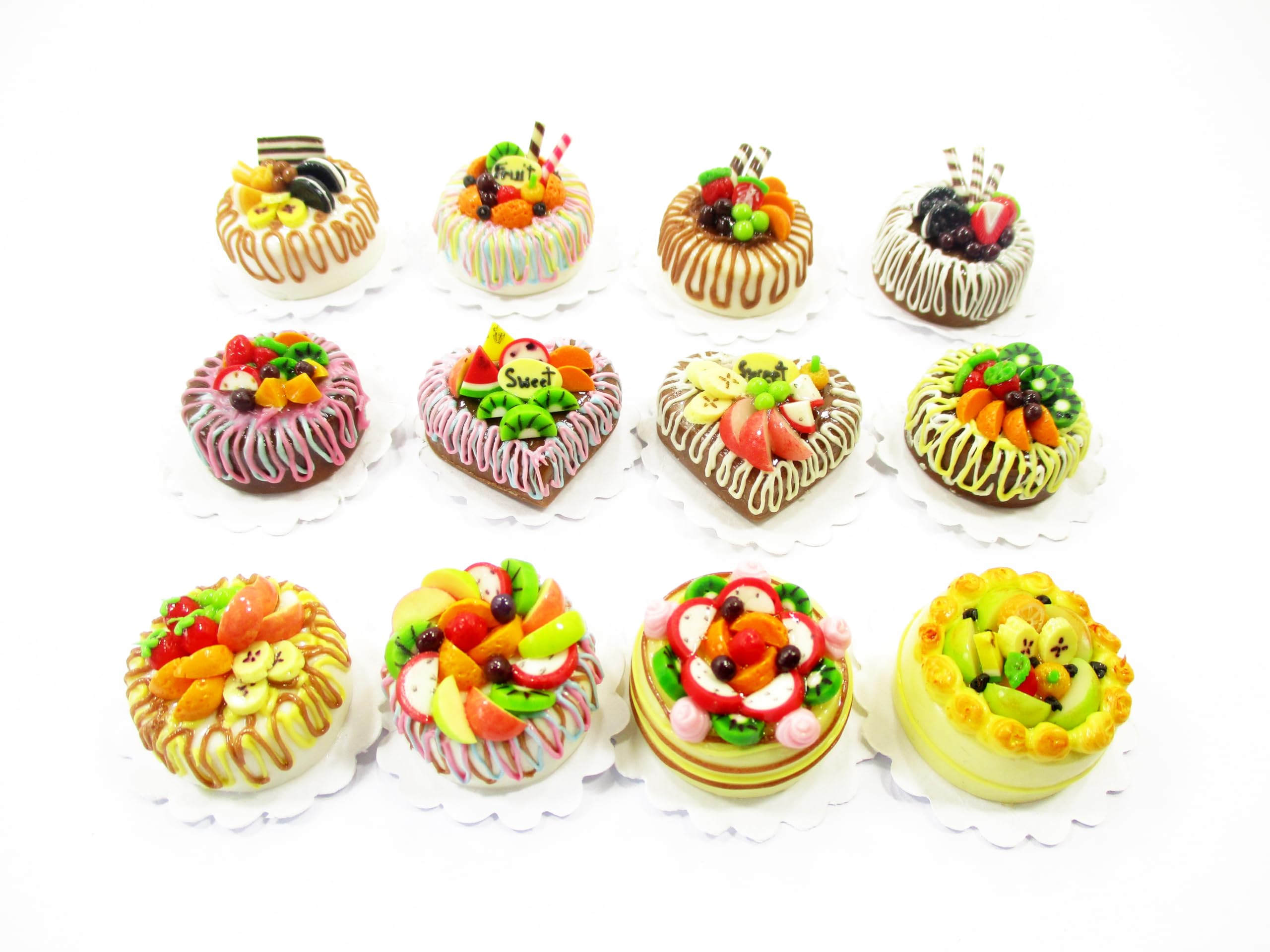 12-Piece Miniature Fruit Cake Set for Dollhouse - 2cm Tiny Bakery Food - Perfect for Doll Accessories, DIY Crafts & Miniature Scenes