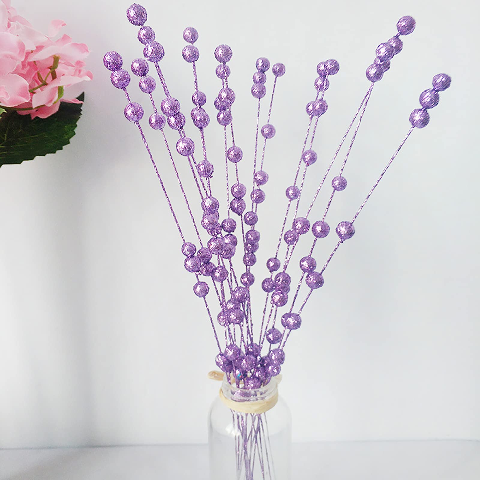 2 Pack 100 Branches Artificial Glitter Berry Stems - 15.7 Inch Christmas Tree Picks for DIY Wreaths, Fireplace & Holiday Home Decor - Festive Glitter Sticks for Xmas Crafts, Gifts & Seasonal Centerpieces