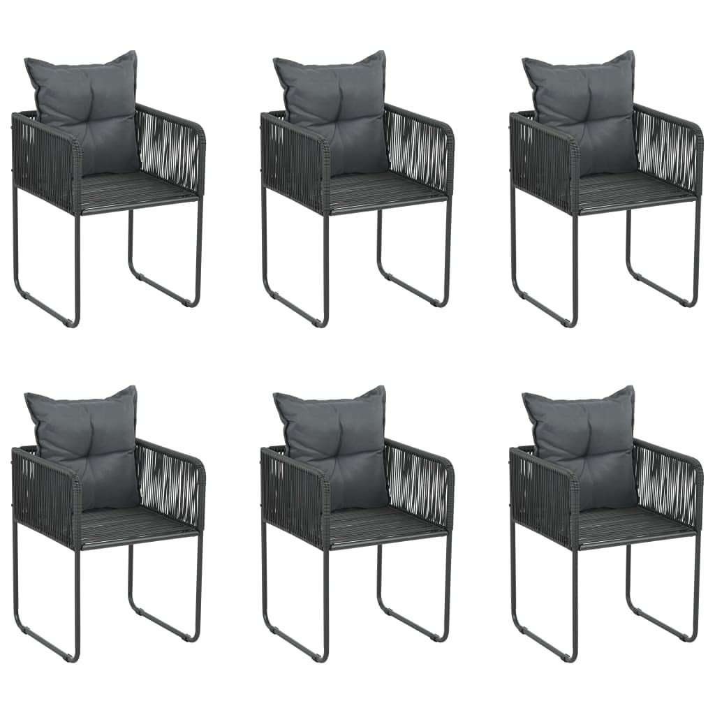 Modern Black Poly Rattan Outdoor Chairs Set of 6 with Cushions - Patio, Garden, Terrace Furniture for Relaxing & Entertaining