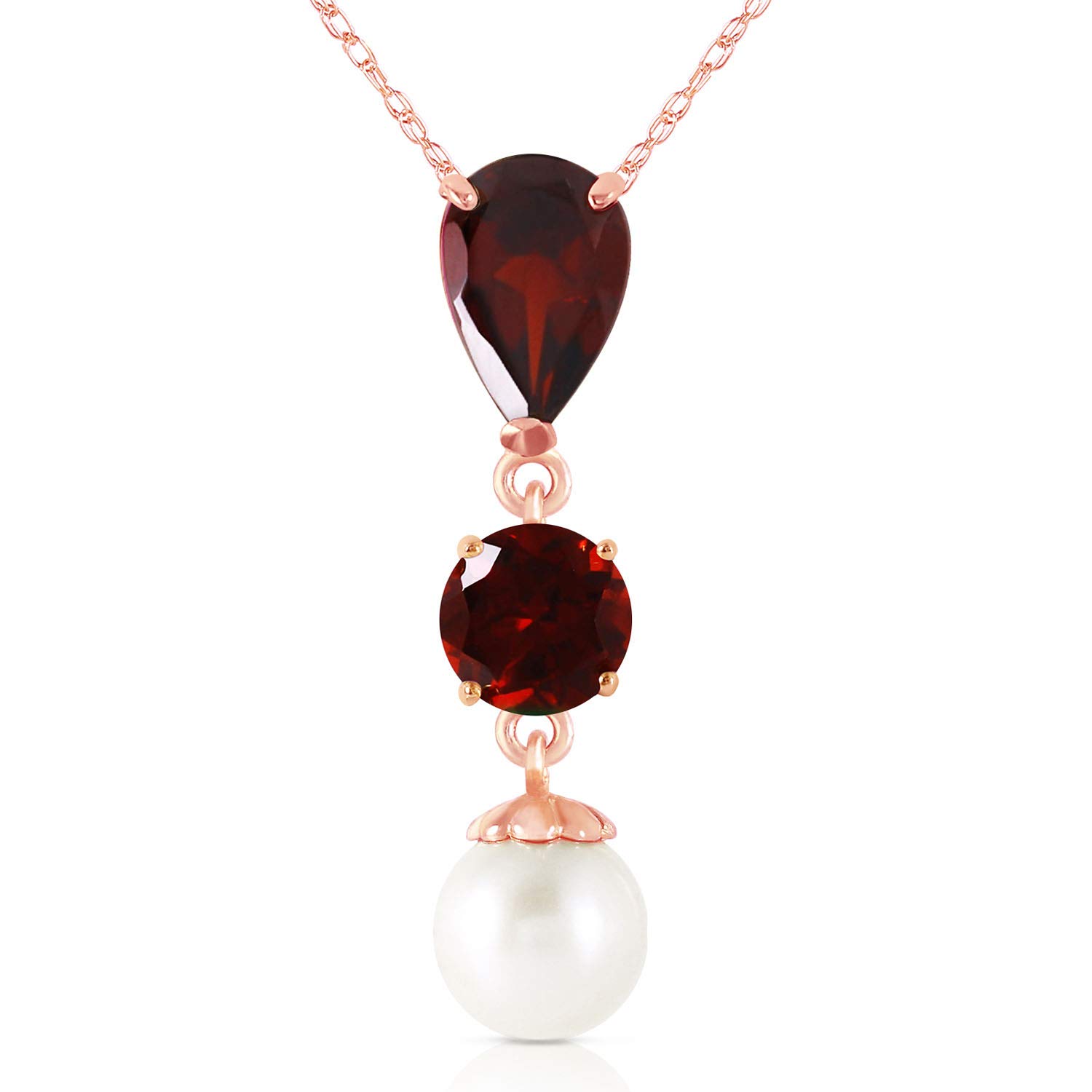 14K Yellow, White & Rose Gold Necklace with Garnet & Freshwater Pearl - Elegant Jewelry for Women, Perfect for Weddings, Anniversaries & Special Occasions