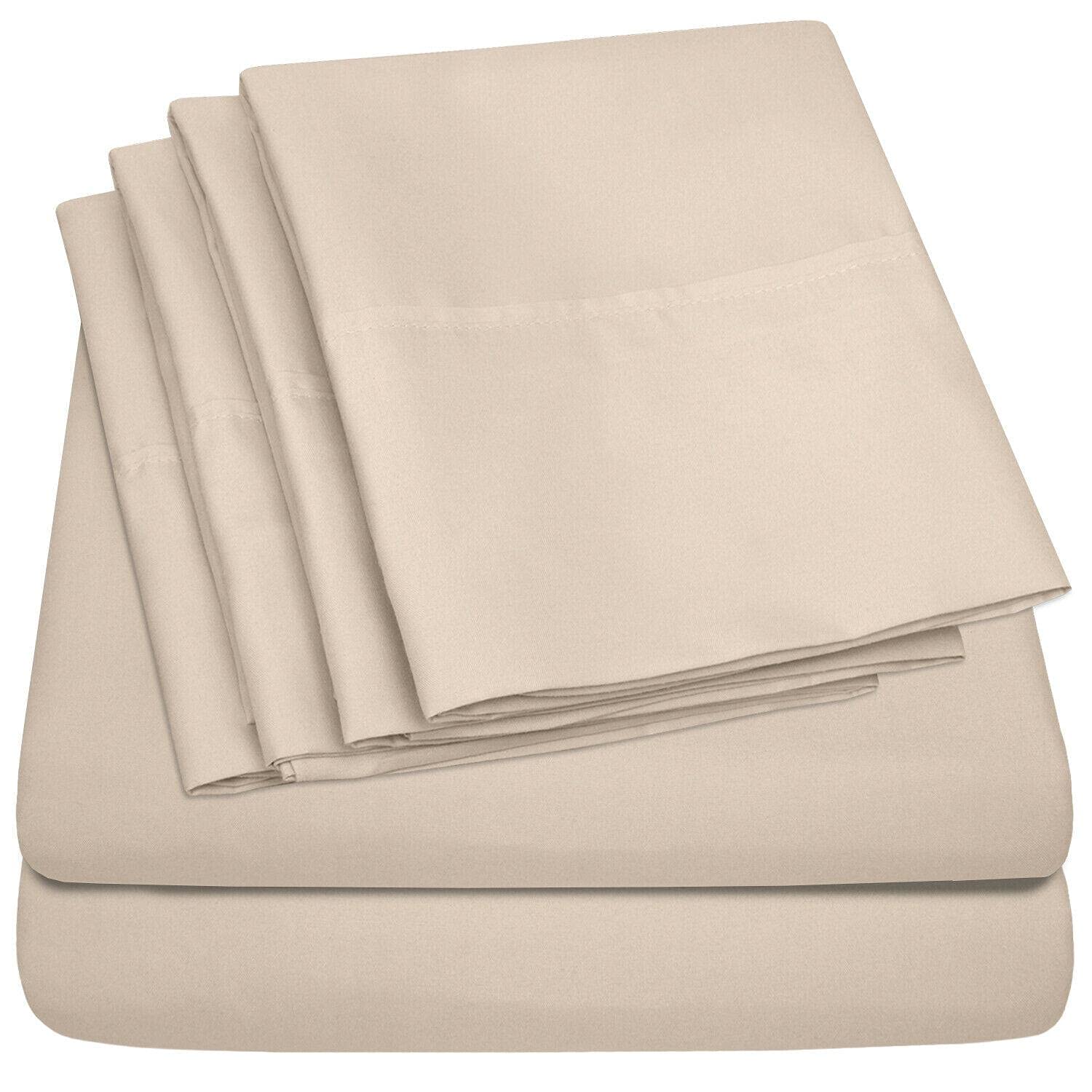 6-Piece Beige Queen Size Bed Sheet & Comforter Set - Soft & Cozy Bedding for Queen, King, Twin Beds - Perfect for Master Bedroom, Guest Room & Dormitory