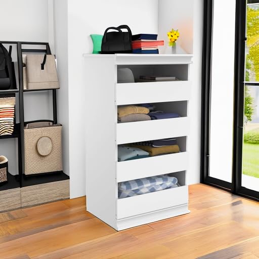 ClosetMaid 4-Drawer Modular Storage Unit - Wooden Closet Organizer with Stackable Design, Full Backer & Decorative Trim - White | Perfect for Bedroom, Closet & Home Organization