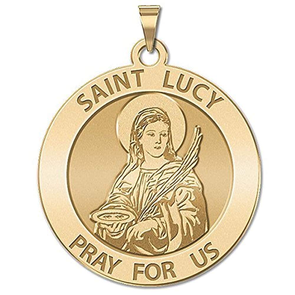 St. Lucy Religious Medal Pendant - 1 Inch Solid 14K Yellow Gold Christian Jewelry for Protection (Quarter Size) - Perfect Gift for Men & Women - Ideal for Baptisms, Confirmations & Daily Faith Wear
