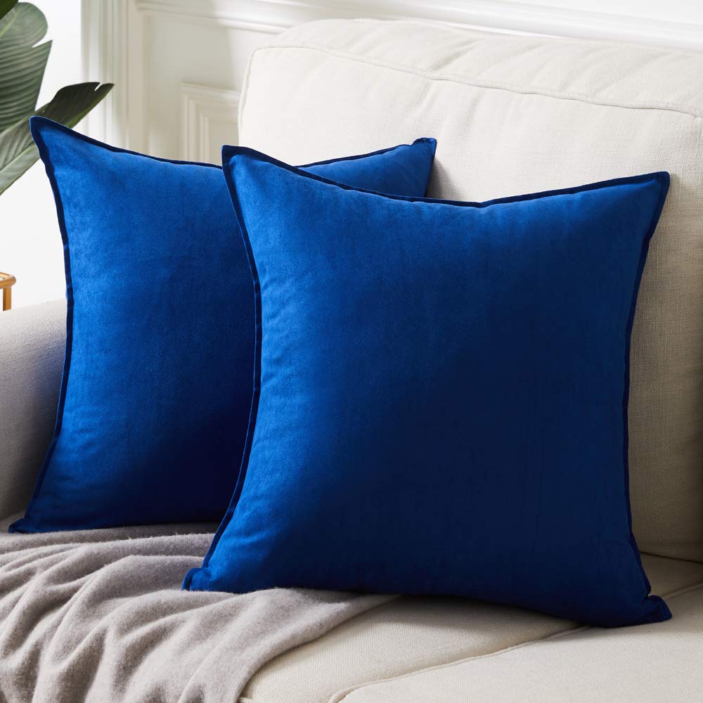 Premium Faux Suede Decorative Throw Pillow Covers 2 Pack - Super Soft Square Pillow Cases for Couch, Sofa & Bedroom - 20x20 Inch Solid Blue Cushion Covers (Set of 2) - Perfect for Living Room Decor, Home Staging & Cozy Bedroom Accents
