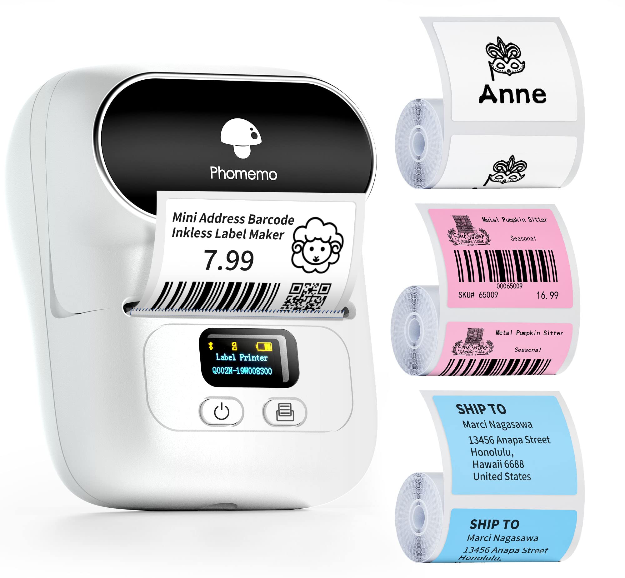 Phomemo M110 Bluetooth Thermal Label Printer - Portable & Compact Label Maker for Barcodes, Address, Mailing, Price Tags & File Folders | Works with Phone & PC | Includes 3 Label Rolls | Perfect for Small Business, Home Office & E-commerce Shipping