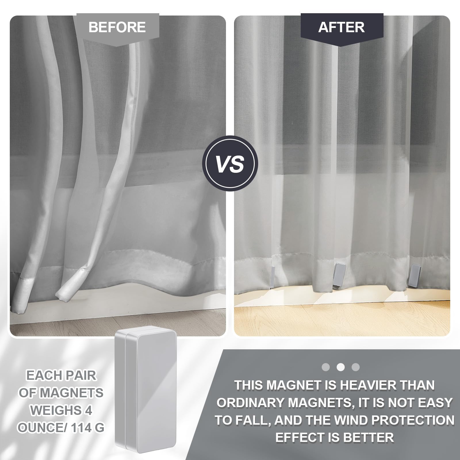 16-Piece Waterproof Magnetic Curtain Weights for Outdoor, Bathroom & Shower - Windproof Drapery Weights for Home Decor, Liners, Flags & Tablecloths (Gray) - Perfect for Patio, Beach & Camping Use