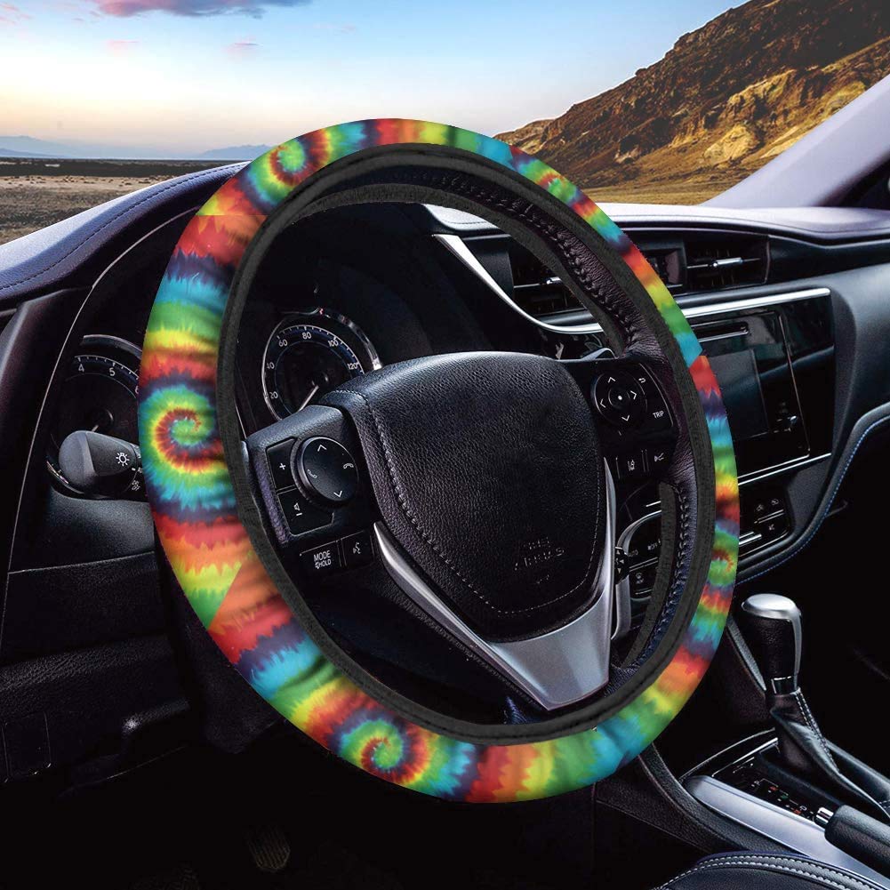 Stylish Colorful Whirlpool Print Steering Wheel Cover for Women - Trendy Car Accessory | Perfect for Daily Commute & Road Trips