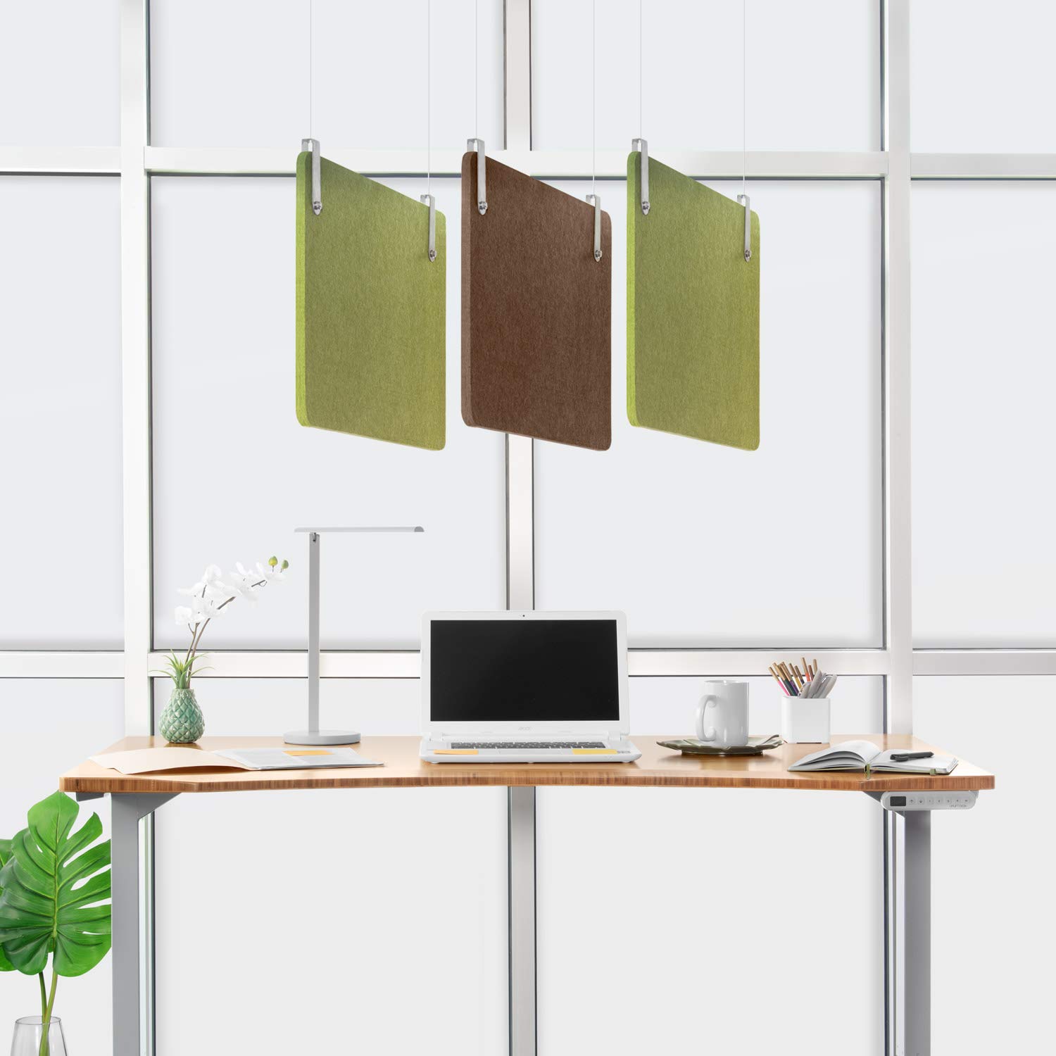 Uplift Desk Acoustic Hanging Kit with Soundproof Panel & Hardware - 72x22 Inches, Green | Office & Home Studio Sound Dampening Solution