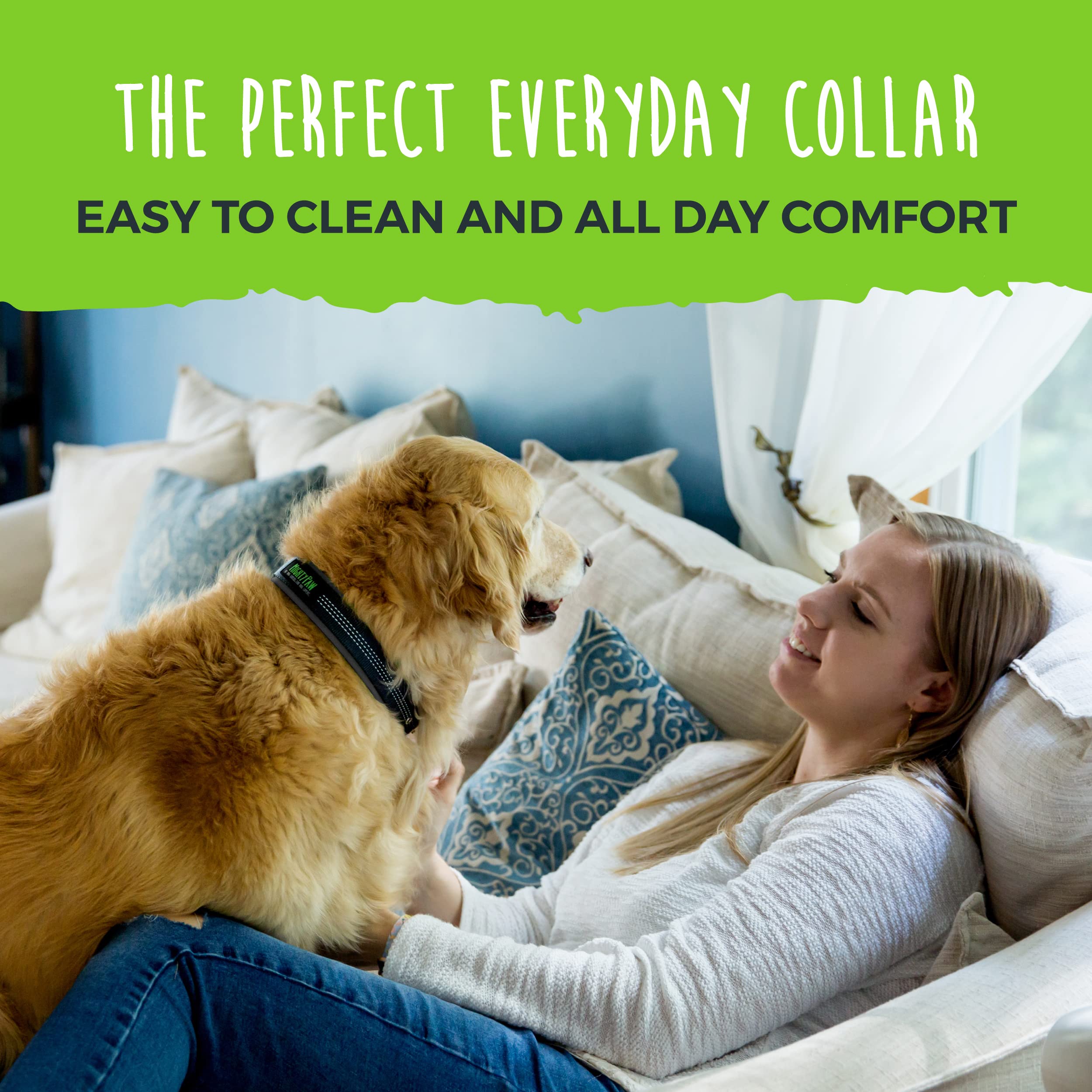 Mighty Paw Ultra Soft Dog Collar with Neoprene Padding - Adjustable All-Metal Buckle for Small & Large Dogs - Durable & Comfortable Pet Collar for Daily Walks, Training & Outdoor Adventures - Reflective for Night Safety