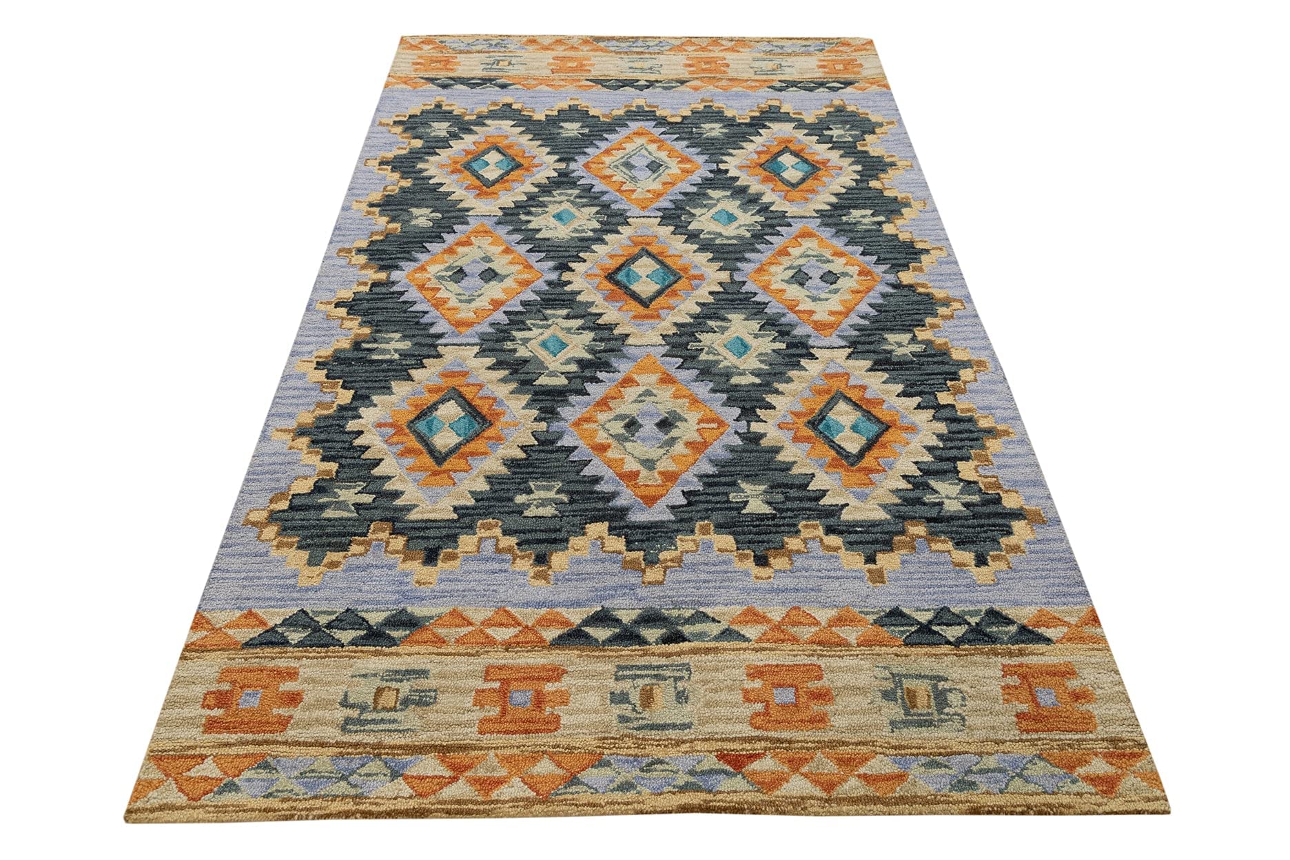 Kumar Wool Non-Slip Area Rug - Distressed Accent Throw Rug for Living Room & Bedroom Decor | Soft Floor Carpet with Vintage Pattern 12 | Perfect for Home, Office & Dorm Room Decor