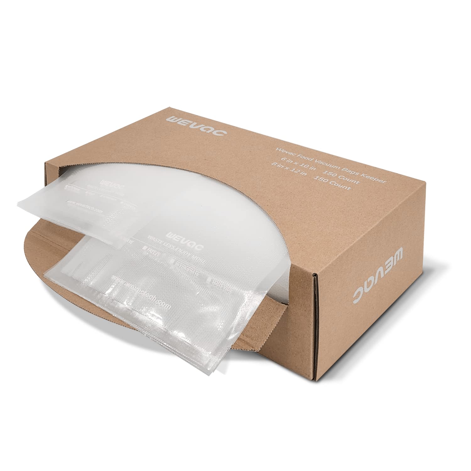 Wevac 6''x10'' & 8''x12'' 300 Count BPA Free Vacuum Sealer Bags - Commercial Grade Food Storage Bags for Sous Vide, Meal Prep, Freezing & Fresh Food Preservation - Compatible with FoodSaver & Most Vacuum Sealers