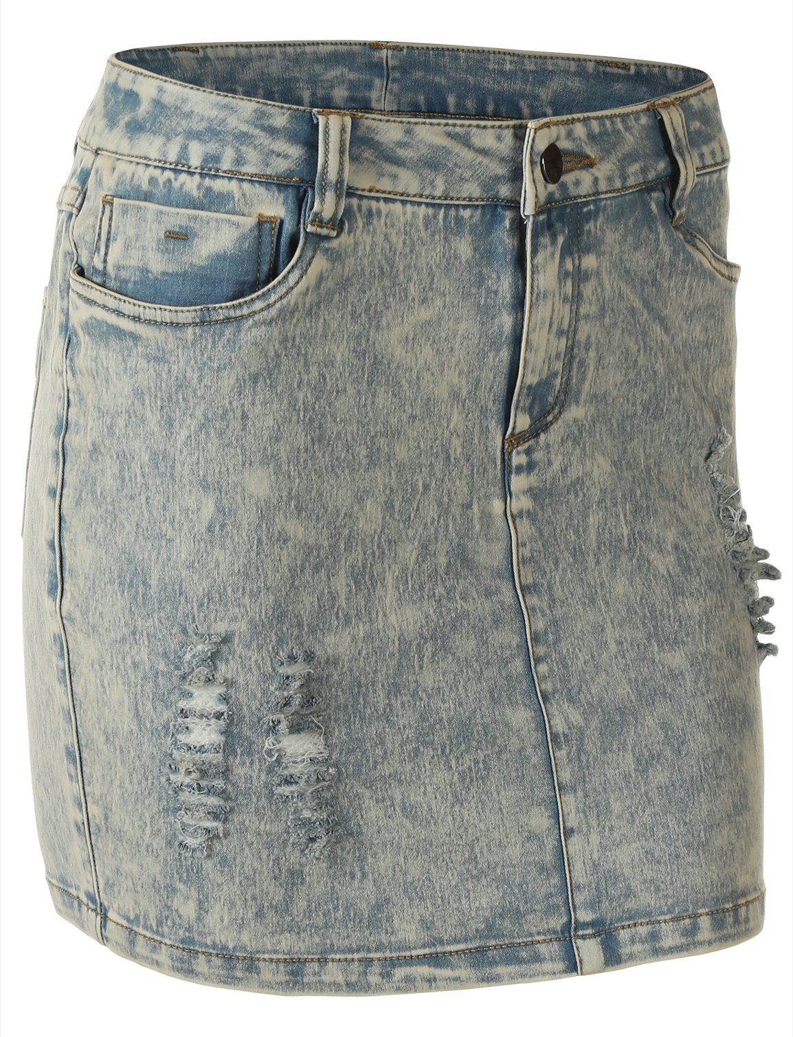 7 Encounter Women's Distressed Mini Denim Skirt - High Waisted Stretch Short Jean Skirt for Casual Outfits & Summer Fashion