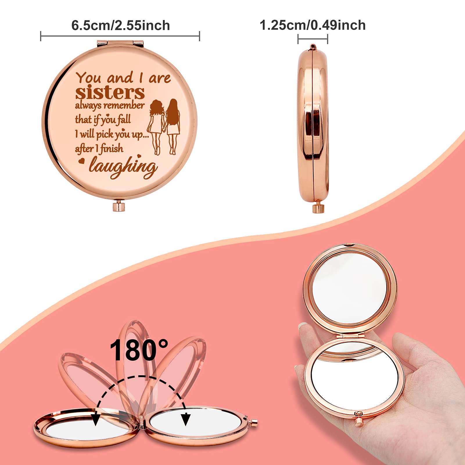 Funny Friendship Gifts for Sister - Travel Makeup Mirror with Compact Design - Perfect Birthday, Wedding, Graduation & Long Distance Friendship Gift - Ideal for Travel, Home Vanity & Everyday Use