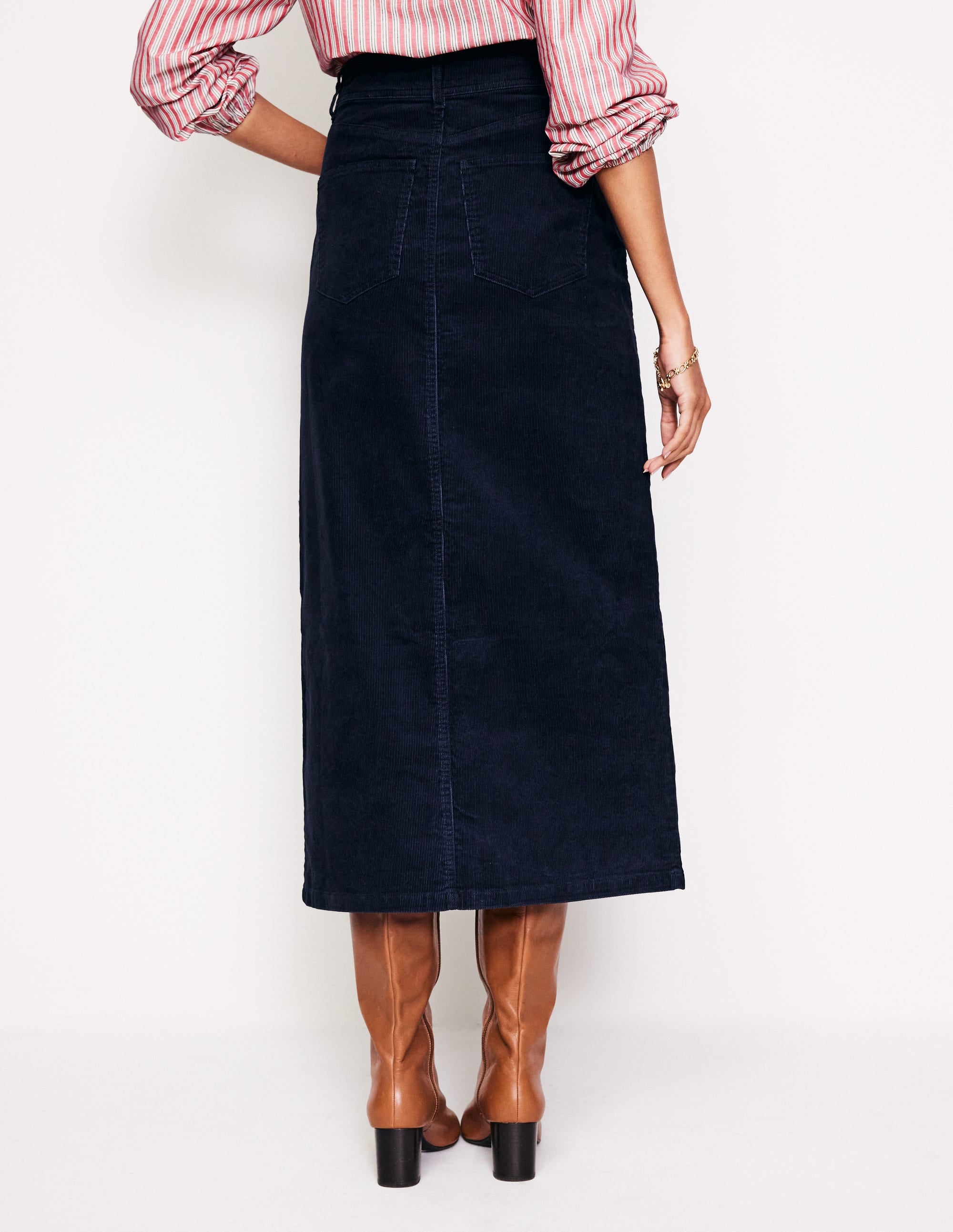 5-Pocket Maxi Skirt for Women - Stretch Denim Long Skirt with Side Pockets - Navy Blue Casual Boho Skirt for Everyday Wear, Travel & Beach Outfits
