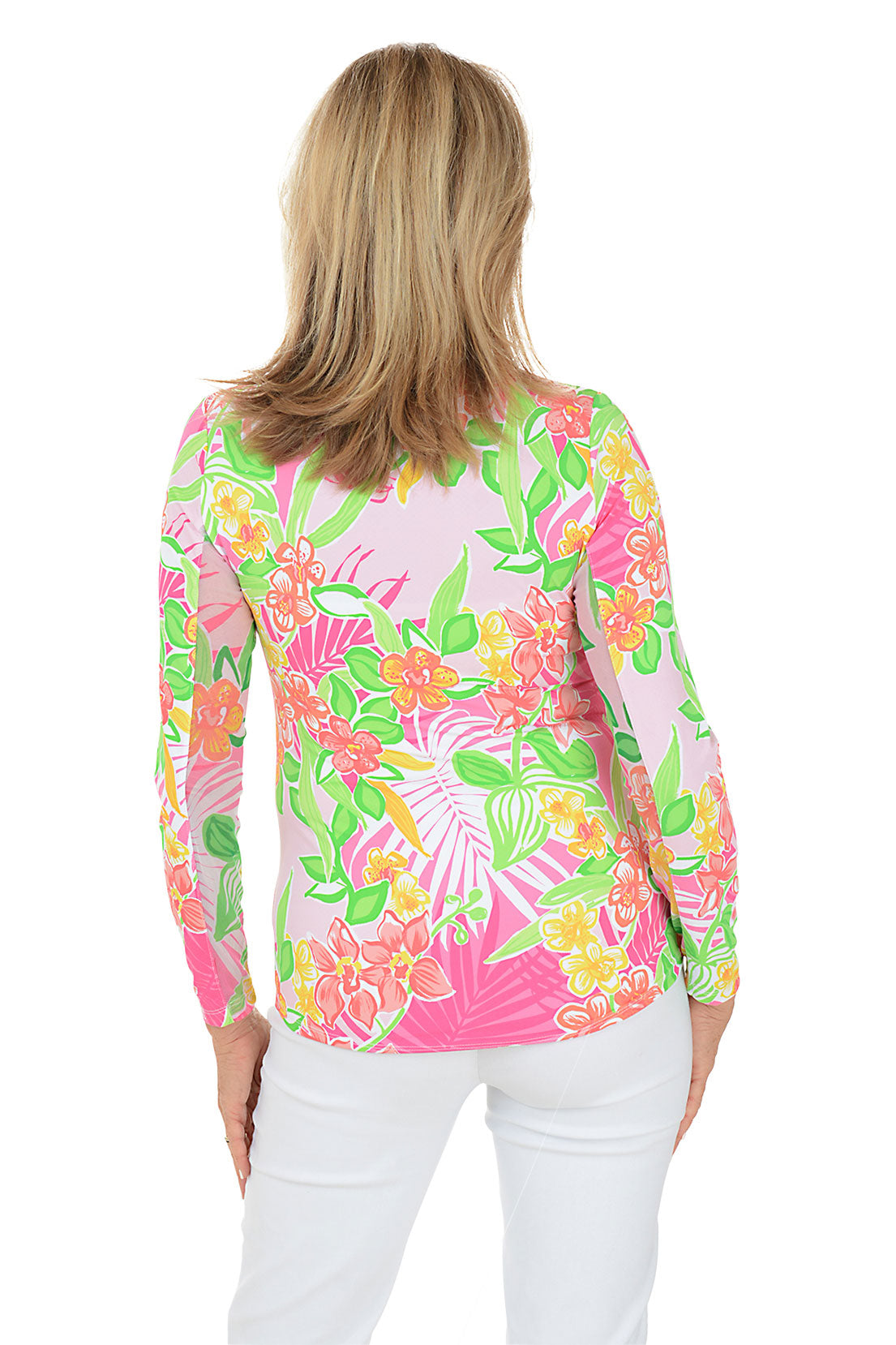Women's Pink Island Floral UPF50+ Sun Protection Shirt - Lightweight Long Sleeve Beach Cover Up for Summer Vacation & Outdoor Activities