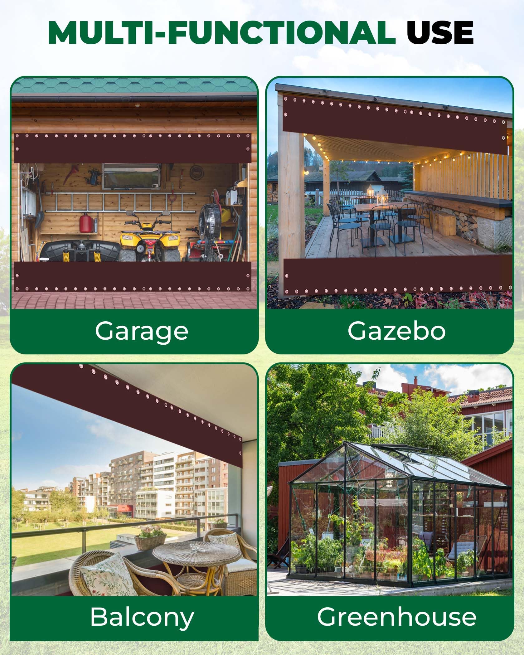 8' x 10' Heavy Duty Clear Vinyl Outdoor Curtain - 20oz Waterproof Transparent Tarp with Grommets for Patio, Gazebo, Balcony & Pergola - Perfect for Weather Protection and Privacy Screening