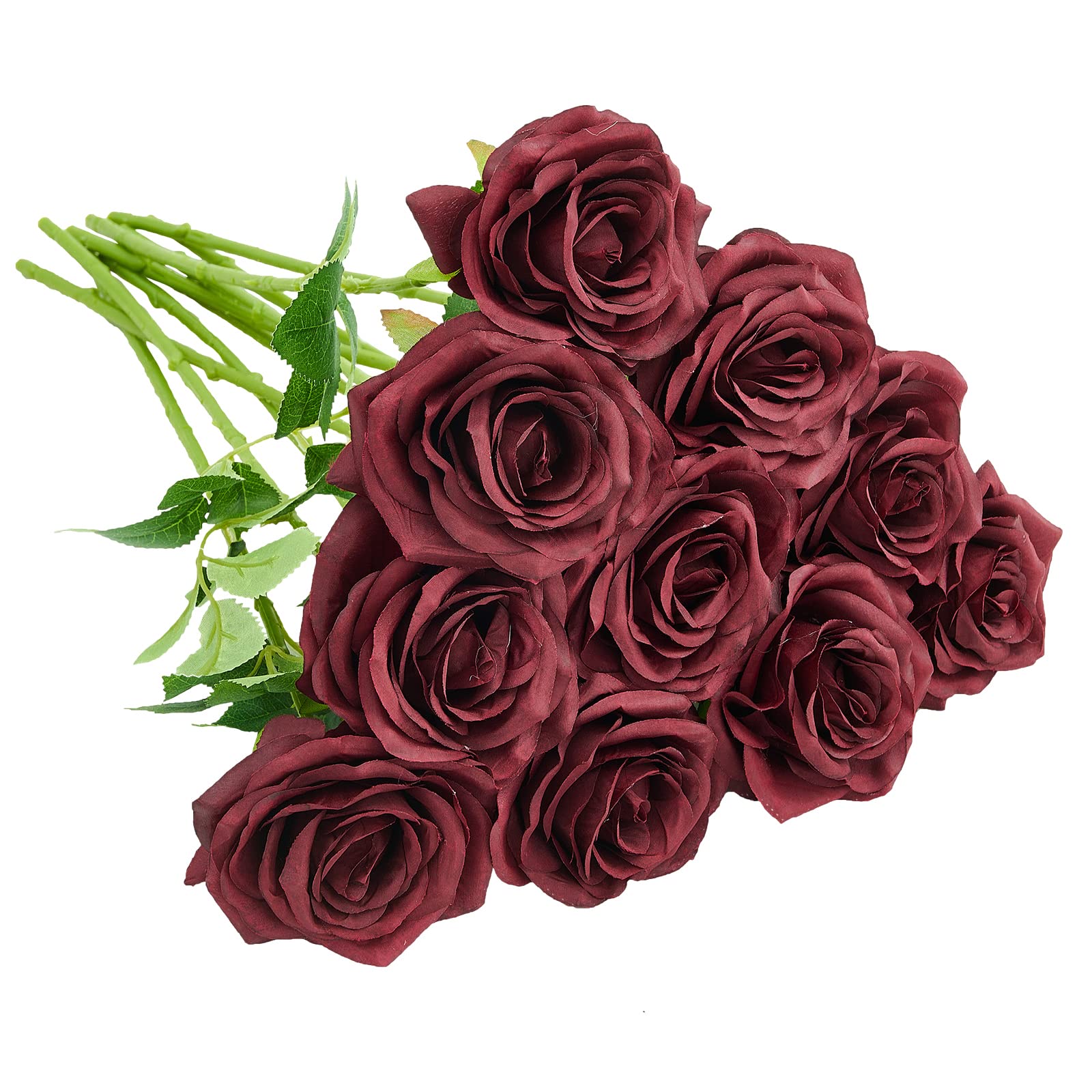 10pcs Artificial Burgundy Rose Bouquet - Realistic Silk Fake Flowers for Wedding Arrangements, Bridal Bouquets, Centerpieces, Home Decor & Party Decorations - Perfect for Romantic Events, Table Settings and DIY Floral Crafts