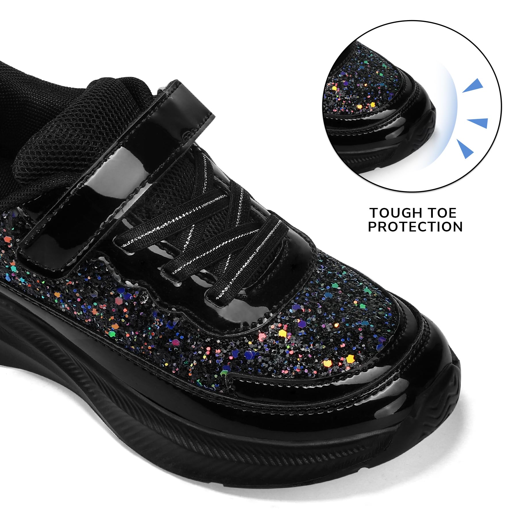 RUNSIDE Girls Glitter Sneakers - Lightweight Sparkle Tennis Shoes for Toddler, Little Kid & Big Kid | Hook & Loop Closure | Perfect for School, Play & Everyday Wear