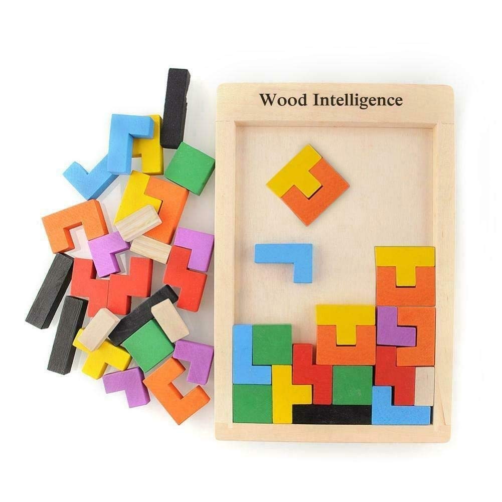 Vibgyor Vibes™ Wooden Tetris Puzzle - Classic Block Jigsaw Game for Kids & Adults - Brain Teaser & Stress Relief Toy for Home, Office & Travel