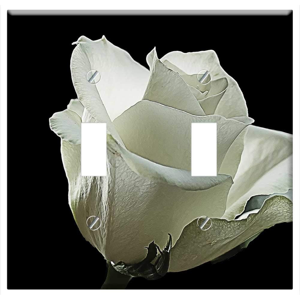 Double Toggle Switch Plate Cover - White Rose Design for Home Decor | Nature Inspired Wall Plate for Living Room, Bedroom & Office