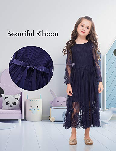 Girls Lace Floral Dress - Long Sleeve Midi First Communion Dress for Weddings, Parties & Special Occasions | Perfect for Flower Girls, Birthday Celebrations & Casual Events