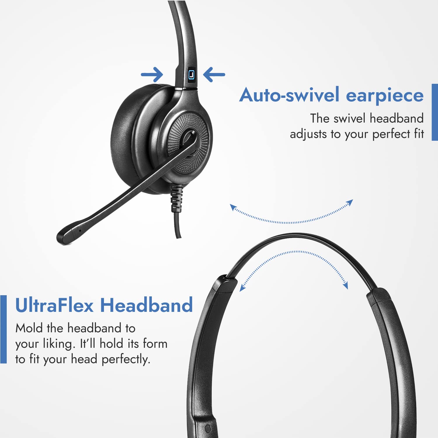 Leitner LH245XL Dual-Ear Office Telephone Headset with Noise Cancelling Microphone - Corded Professional Headset for Call Centers & Customer Service - Includes 5-Year Warranty - Perfect for Remote Work & Business Communications