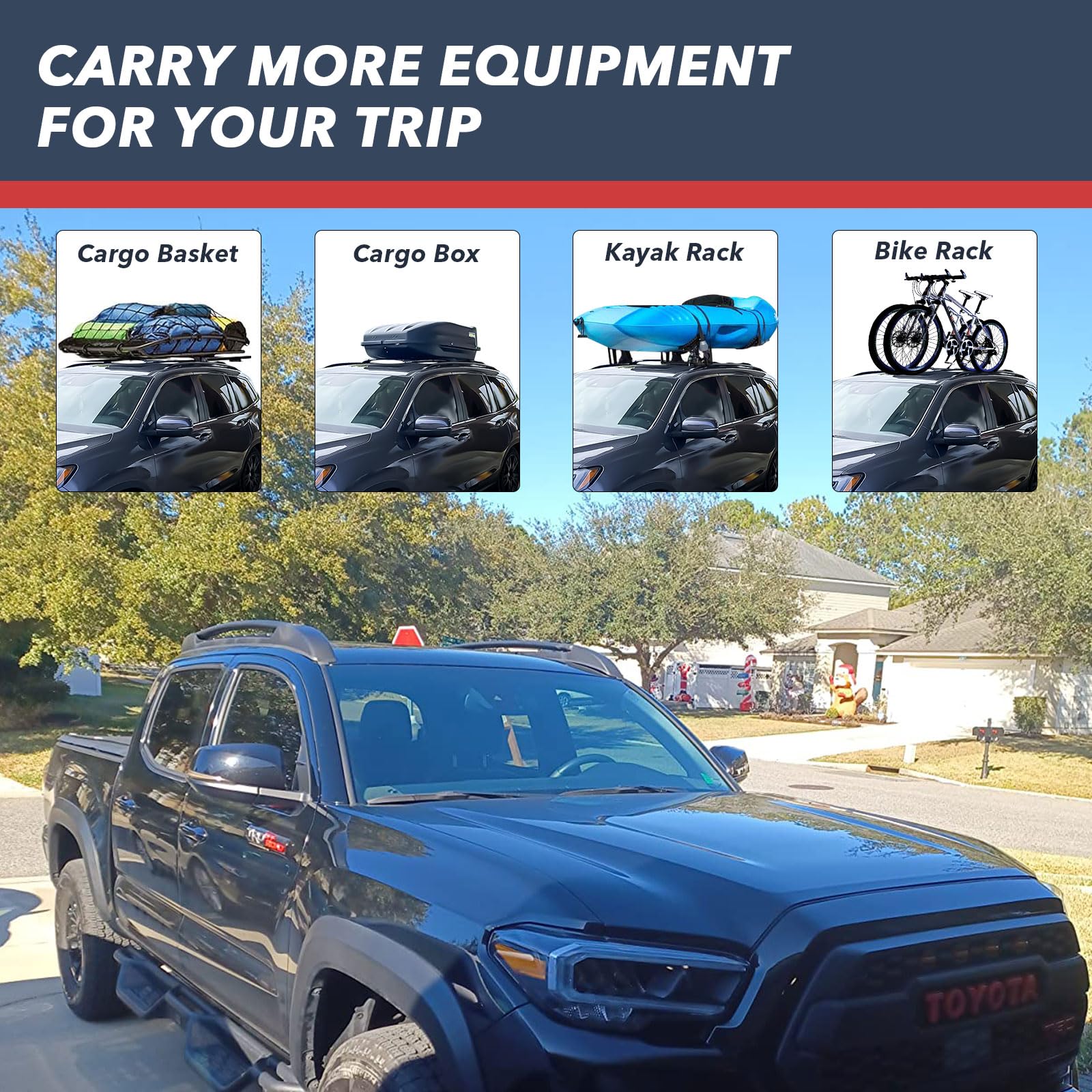 Aluminum Roof Rack Cross Bars for 2005-2023 Toyota Tacoma Double Cab - Heavy Duty Cargo Carrier for Kayak, Canoe, Bike, Snowboard, Luggage - Perfect for Camping, Road Trips & Outdoor Adventures (Not for Access Cab)