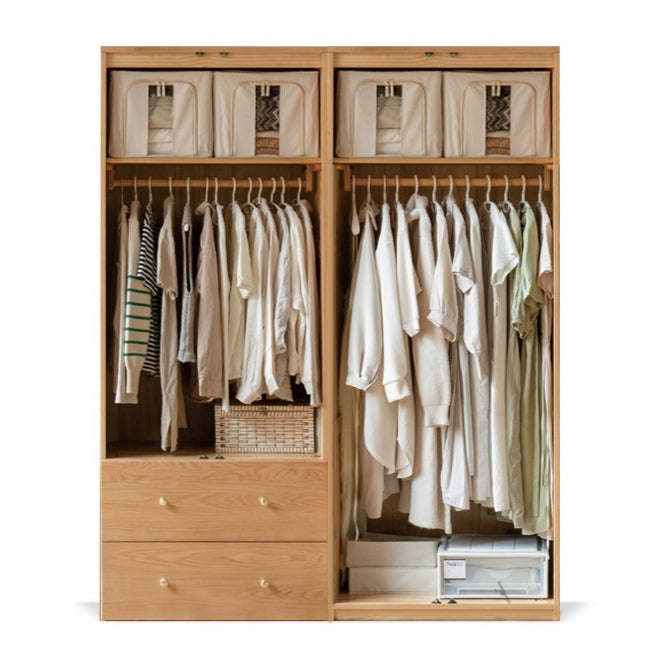 Solid Oak Wood Modern Wardrobe - Customizable Closet Organizer for Bedroom, Walk-in Closet & Home Storage