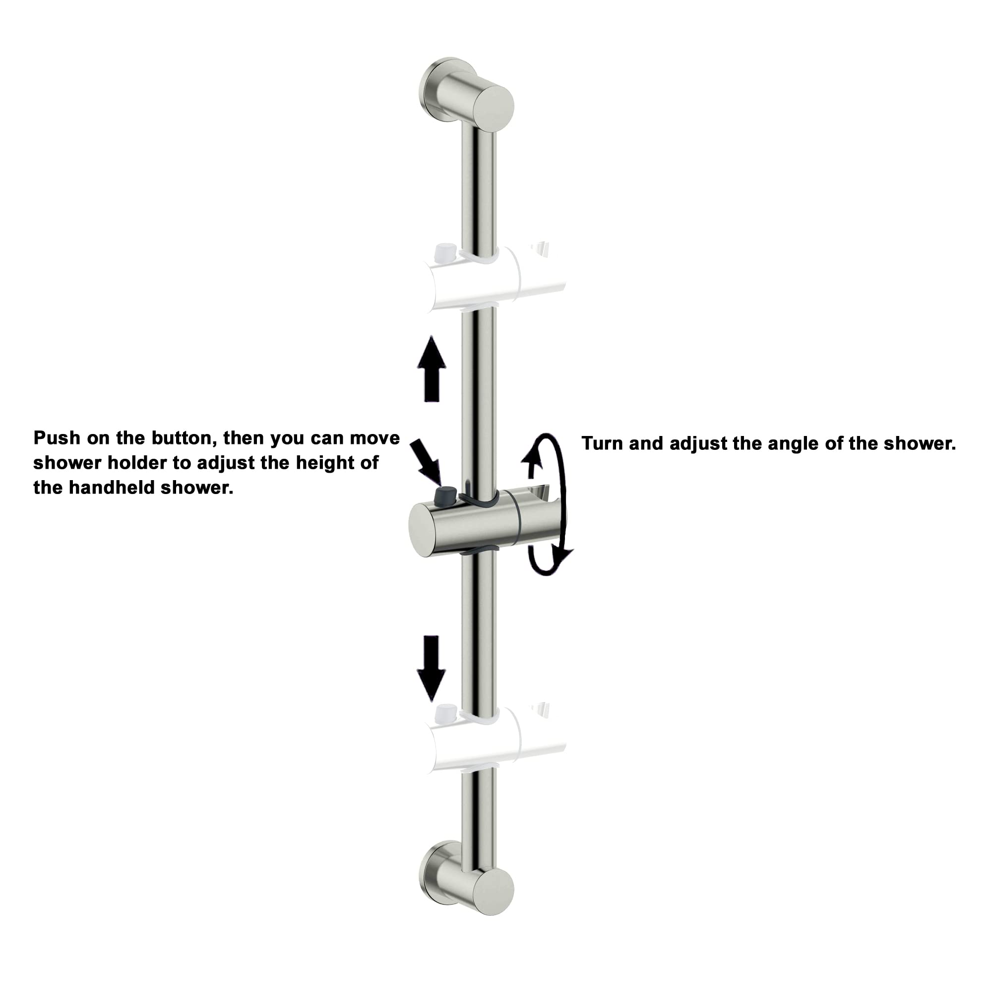 22 Inch Adjustable Shower Slider Bar with Handheld Shower Head Holder - Brushed Nickel Bathroom Shower Rail for Seniors & Accessibility - Perfect for Elderly Safety & Spa-Like Shower Experience (Model: DT5972BC)