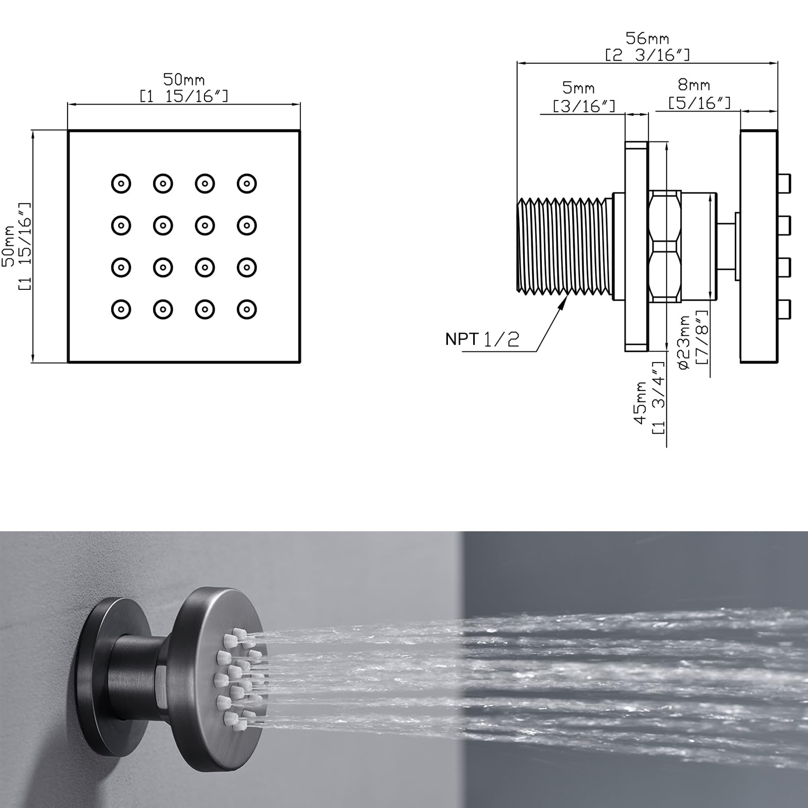 4PCS Matte Black Brass Shower Body Spray Jets with On/Off Flow Control - Round Spa Massage Wall Mounted Side Jets for Relaxing Bath & Shower Experience - Perfect for Home Spa, Bathroom Upgrade & Luxury Shower Systems