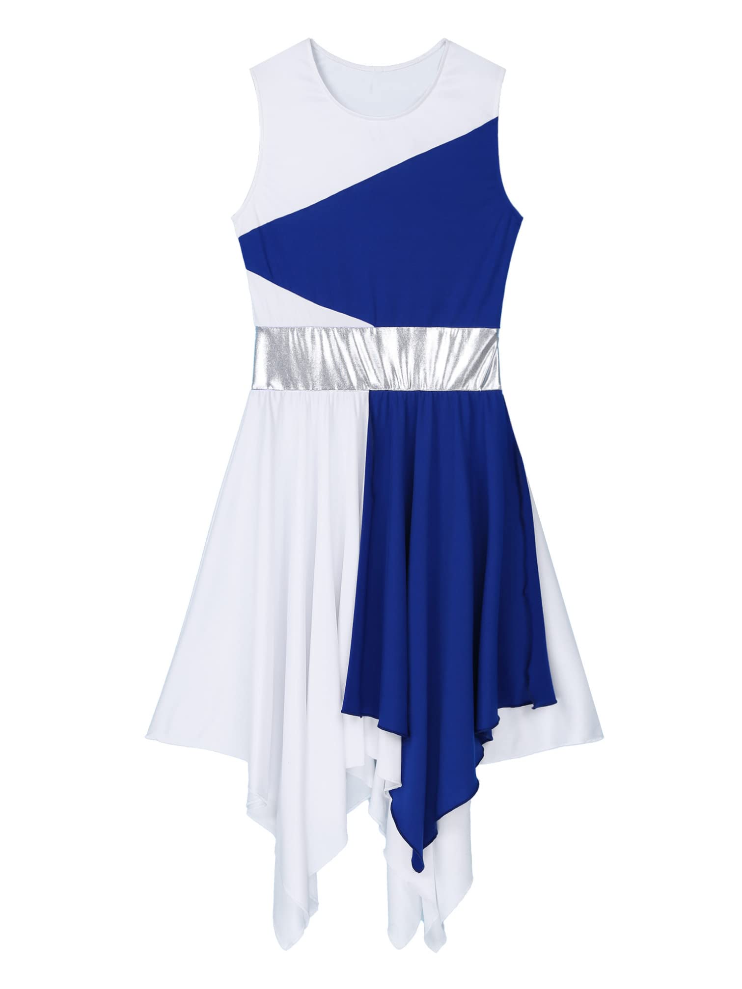iiniim Women's Sleeveless Worship Dance Dress - Color Block Design with Irregular Hem - Perfect for Liturgical Praise, Lyrical Dance & Church Performances